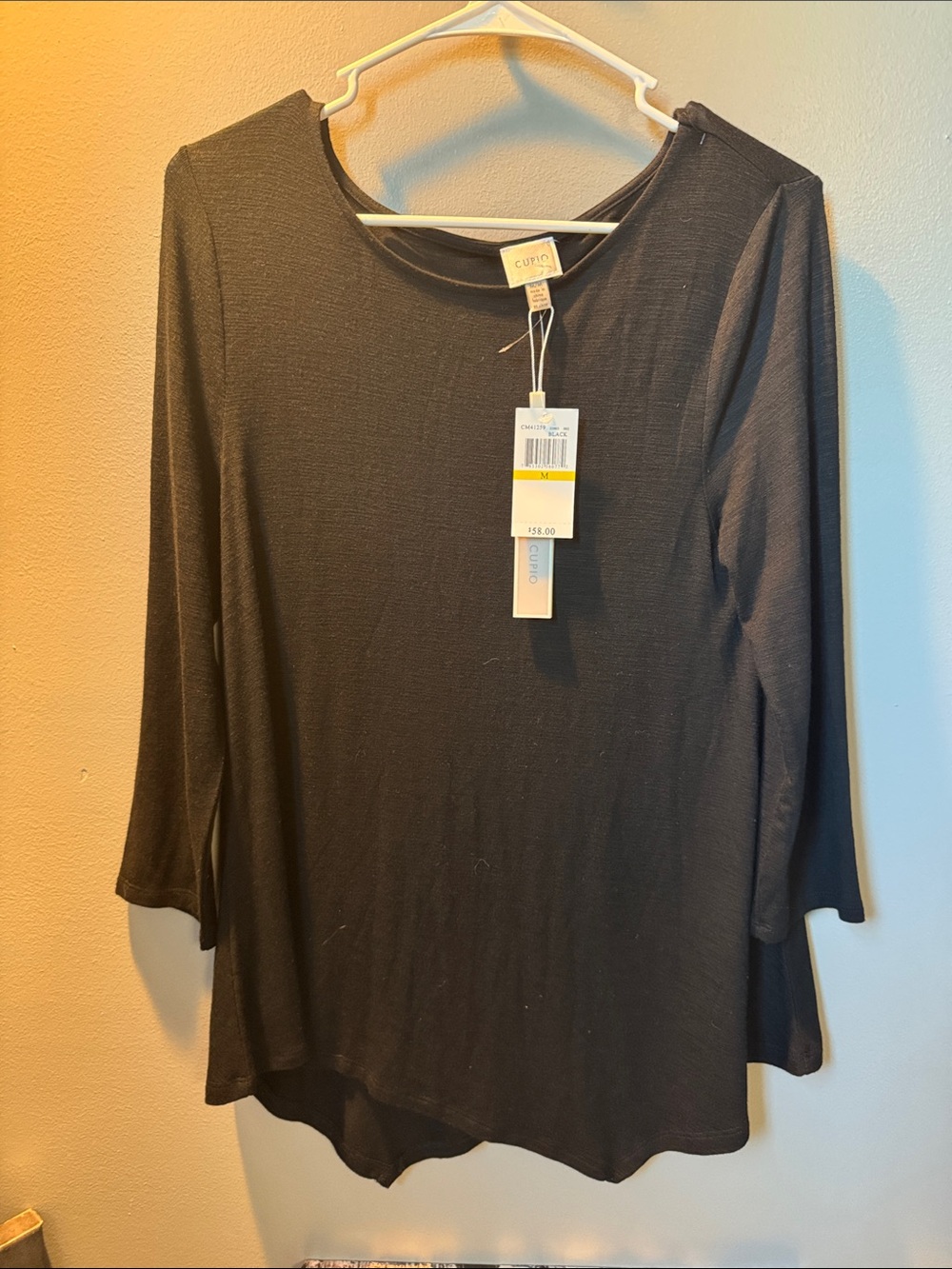 Cupio Black Long Sleeve Crewneck Top